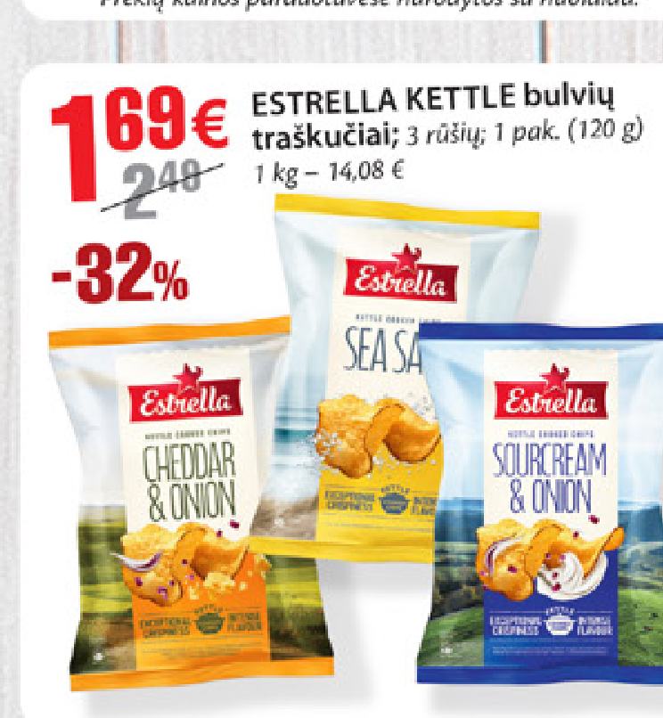 ESTRELLA KETTLE bulvių traškučiai, 120 g