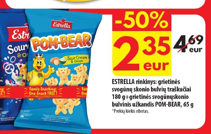 ESTRELLA rinkinys: grietinės svogūnų skonio bulvių traškučiai, 180 g