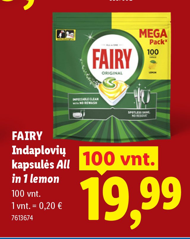 FAIRY Indaplovių kapsulės All in 1 lemon, 100 vnt