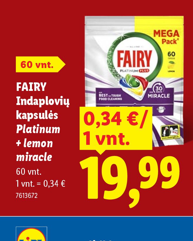 FAIRY Indaplovių kapsulės Platinum + lemon miracle, 60 vnt