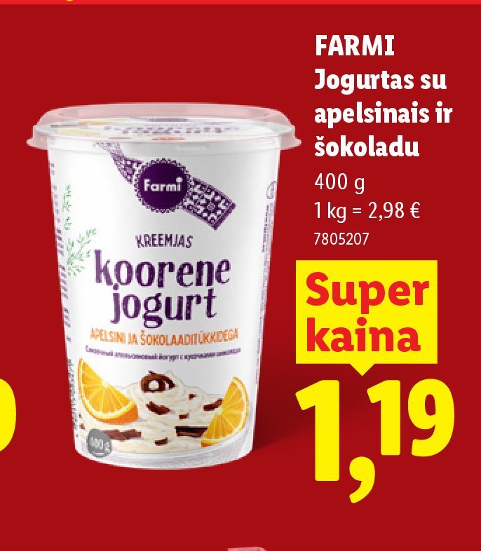 FARMI Jogurtas su apelsinais ir šokoladu, 400 g