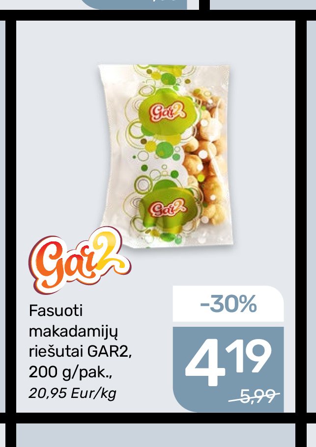 Fasuoti makadamijų riešutai GAR2, 200 g
