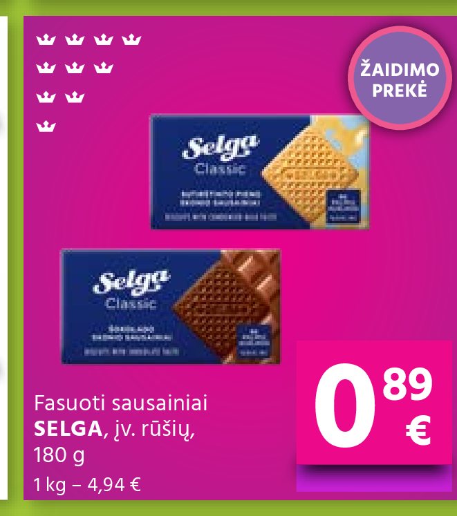 Fasuoti sausainiai SELGA, 180 g