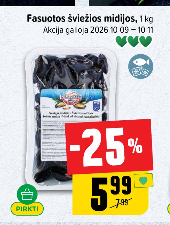 Fasuotos šviežios midijos, 1 kg