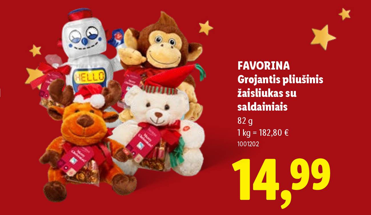 FAVORINA Grojantis pliušinis žaisliukas su saldainiais, 82 g