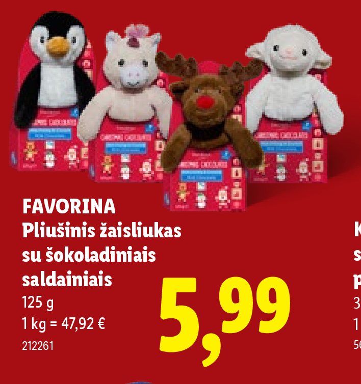 FAVORINA Pliušinis žaisliukas su šokoladiniais saldainiais, 125 g