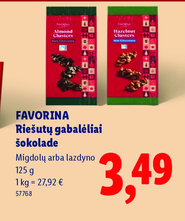 FAVORINA Riešutų gabalėliai šokolade, 125 g