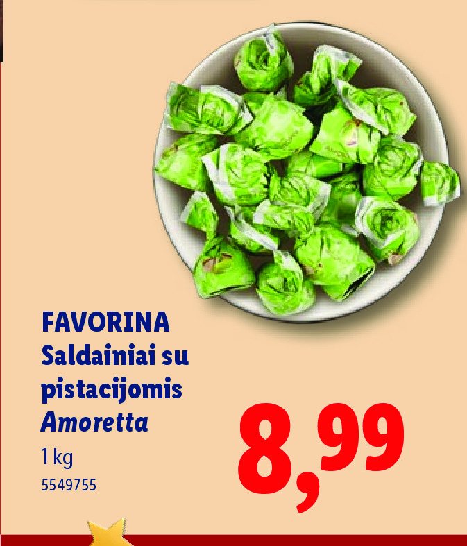 FAVORINA Saldainiai su pistacijomis Amoretta, 1 kg