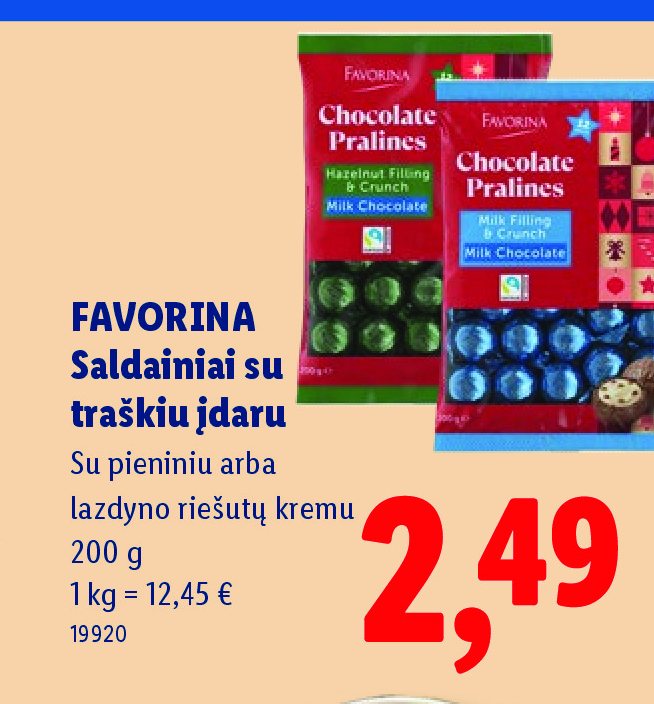 FAVORINA Saldainiai su traškiu įdaru, 200 g