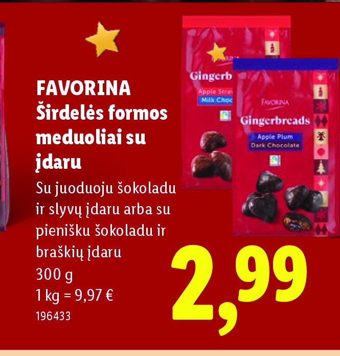 FAVORINA Širdelės formos meduoliai su įdaru, 300 g