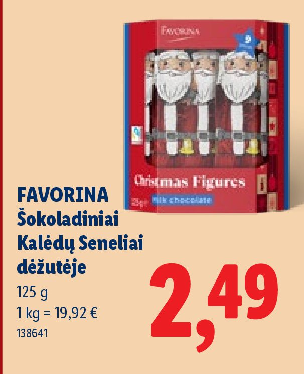 FAVORINA Šokoladiniai Kalėdų Seneliai dėžutėje, 125 g