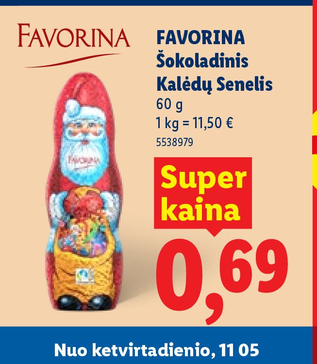 FAVORINA Šokoladinis Kalėdų Senelis, 60 g