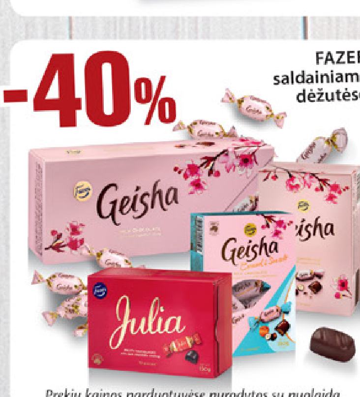 FAZER saldainiams dėžutėse