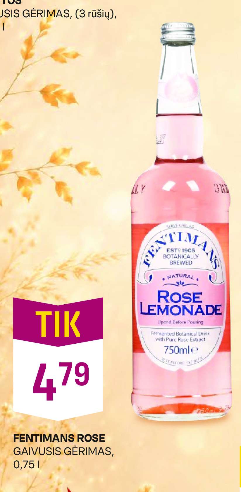 FENTIMANS ROSE GAIVUSIS GĖRIMAS, 0.75 l