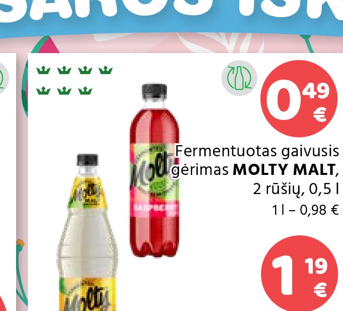 Fermentuotas gaivusis gėrimas MOLTY MALT, 0.5 l