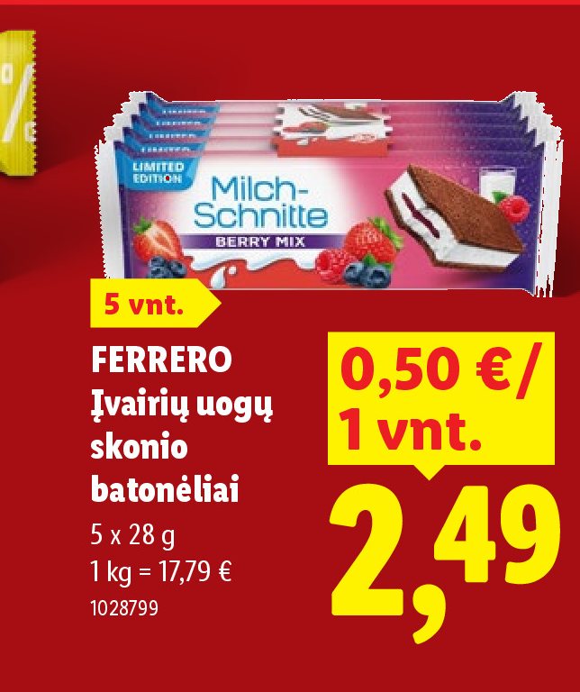 FERRERO Įvairių uogų skonio batonėliai, 5 x 28 g
