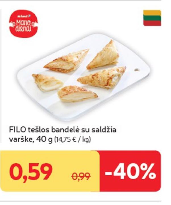 FILO tešlos bandelė su saldžia varške, 40 g