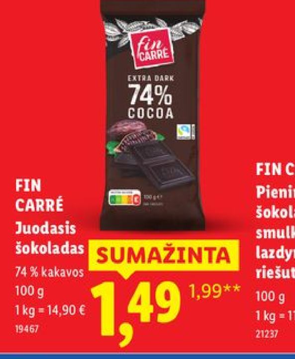FIN CARRÉ Juodasis šokoladas, 100 g