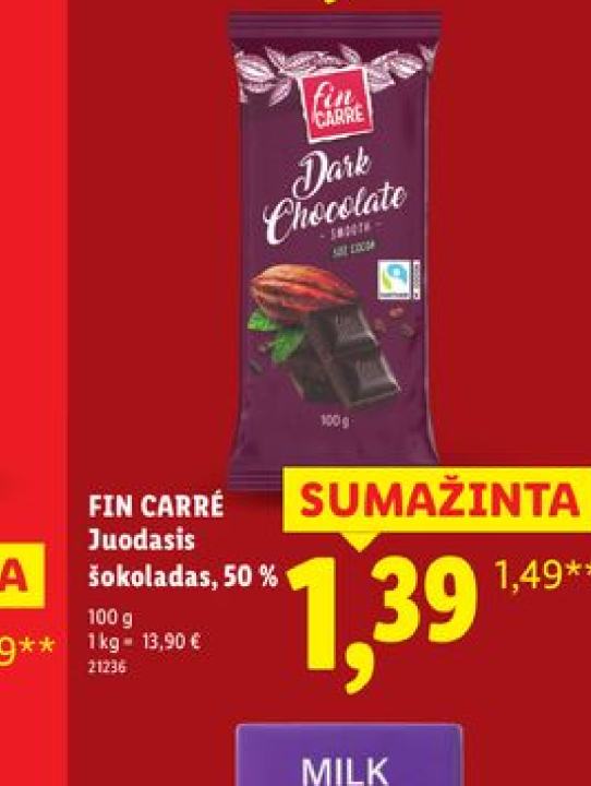 FIN CARRÉ Juodasis šokoladas, 50 %, 100 g