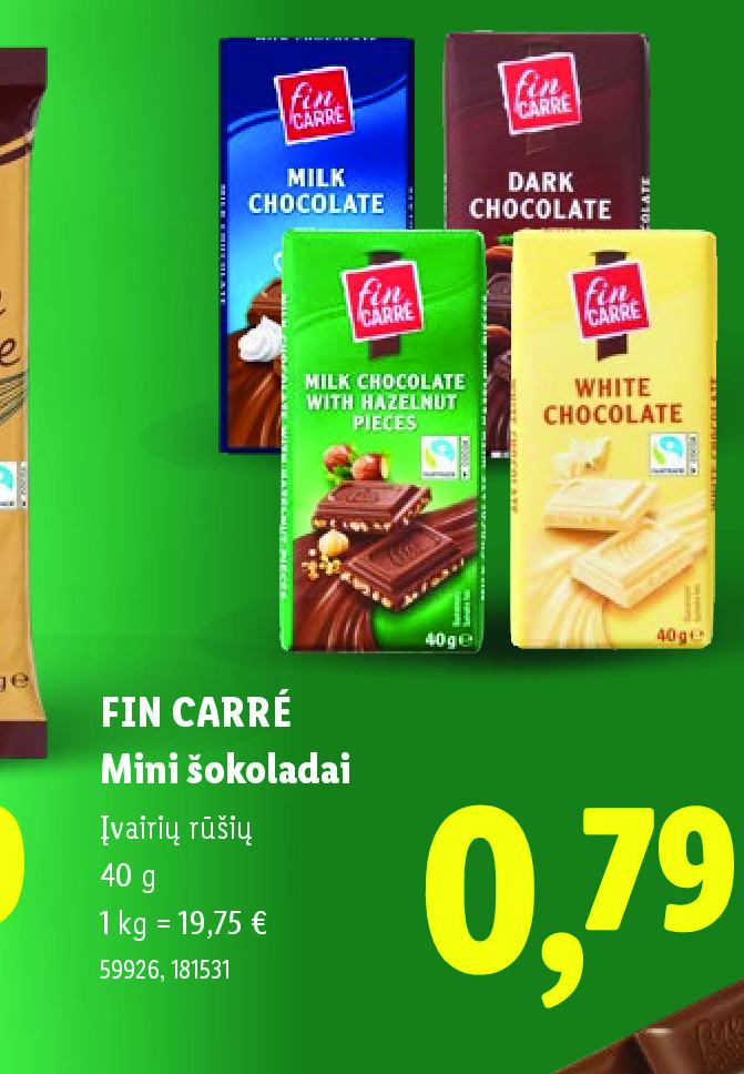 FIN CARRÉ Mini šokoladai, 40 g