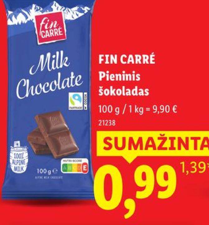 FIN CARRÉ Pieninis šokoladas, 100 g