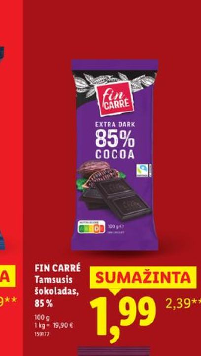 FIN CARRÉ Tamsusis šokoladas, 85 %, 100 g