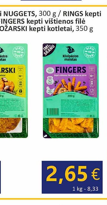 FINGERS kepti vištienos filė kepsneliai su sūriu, 300 g