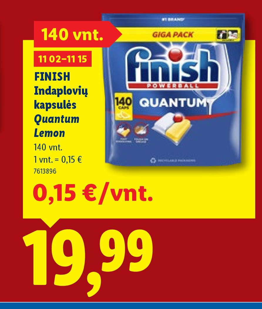 FINISH Indaplovių kapsulės Quantum Lemon, 140 vnt