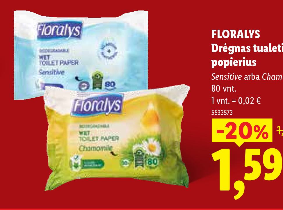 FLORALYS Drėgnas tualetinis popierius, 80 vnt