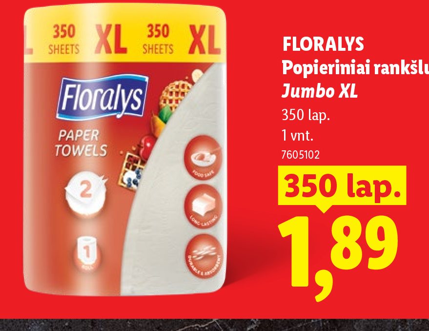 FLORALYS Popieriniai rankšluosčiai Jumbo XL, 1 vnt