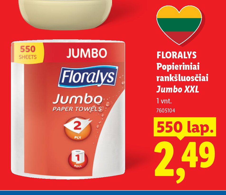 FLORALYS Popieriniai rankšluosčiai Jumbo XXL, 1 vnt