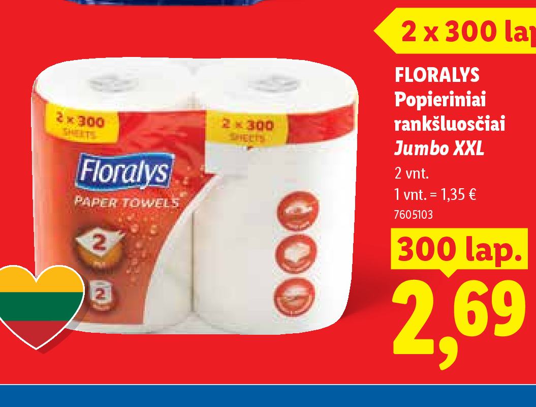 FLORALYS Popieriniai rankšluosčiai Jumbo XXL, 2 vnt