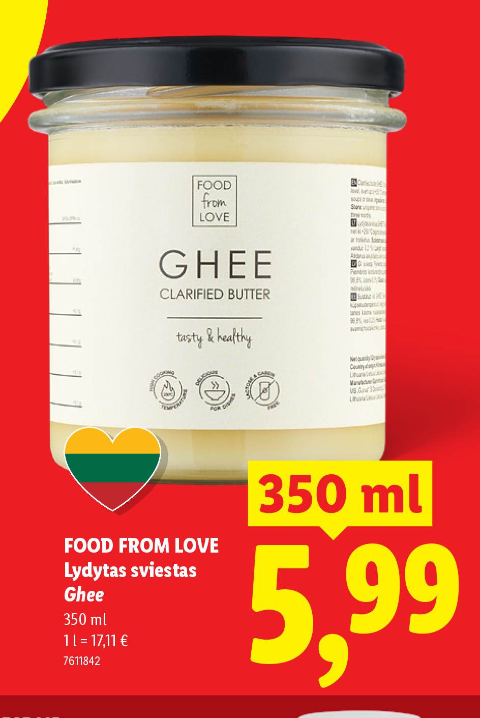FOOD FROM LOVE Lydytas sviestas Ghee, 350 ml