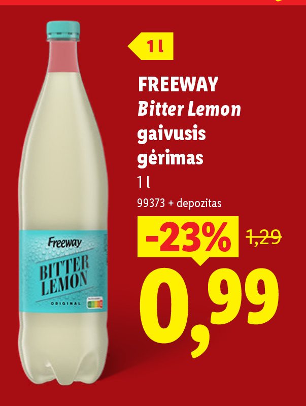FREEWAY Bitter Lemon gaivusis gėrimas, 1 l
