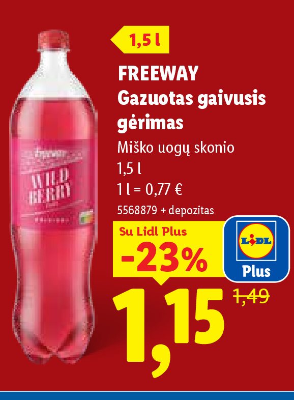 FREEWAY Gazuotas gaivusis gėrimas, 1.5 l
