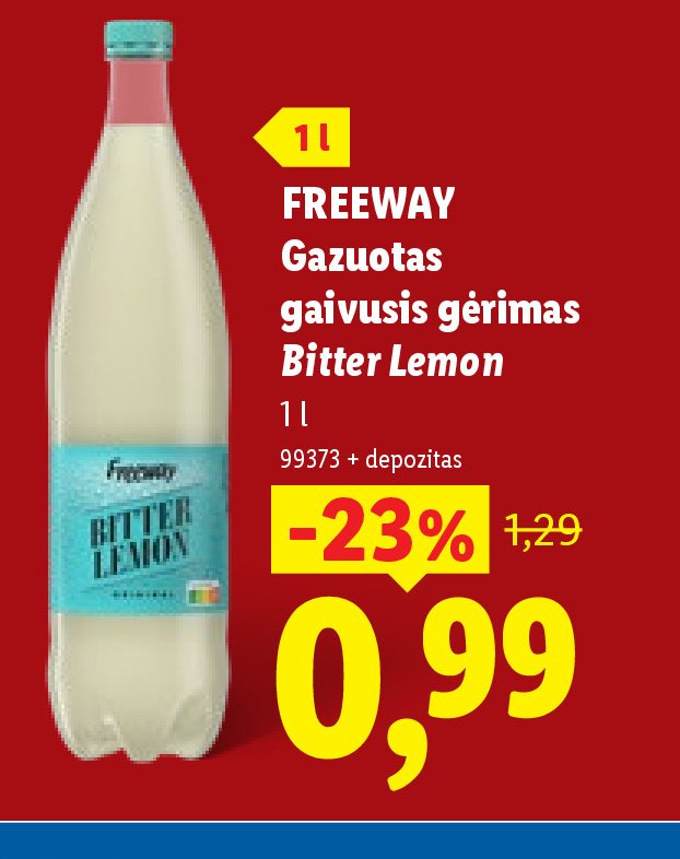 FREEWAY Gazuotas gaivusis gėrimas Bitter Lemon, 1 l