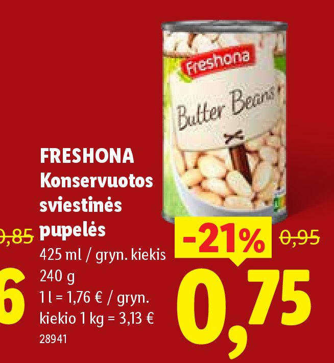 FRESHONA Konservuotos sviestinės pupelės, 425 ml