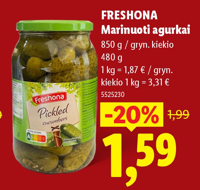 FRESHONA Marinuoti agurkai, 850 g