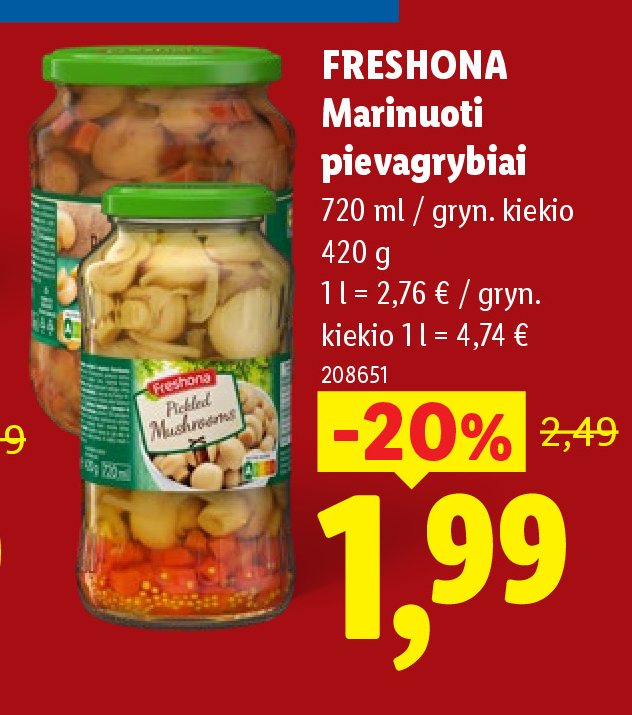FRESHONA Marinuoti pievagrybiai, 720 ml