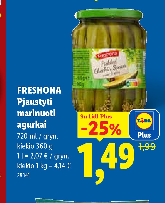 FRESHONA Pjaustyti marinuoti agurkai, 720 ml
