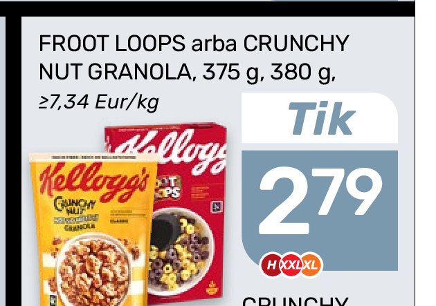 FROOT LOOPS arba CRUNCHY NUT GRANOLA, 375 g