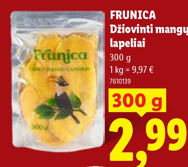 FRUNICA Džiovinti mangų lapeliai, 300 g