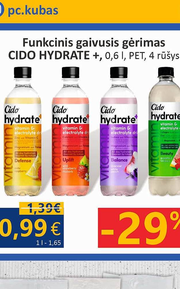Funkcinis gaivusis gėrimas CIDO HYDRATE +, 0.6 l