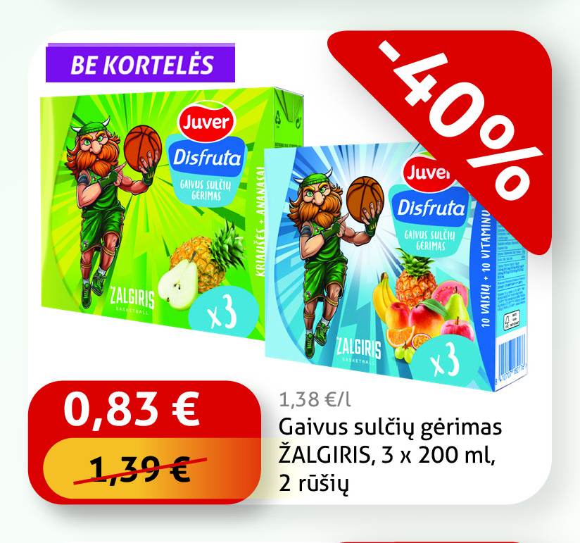 Gaivus sulčių gėrimas ŽALGIRIS, 3 x 200 ml