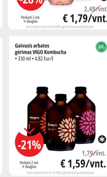 Gaivusis arbatos gėrimas VIGO Kombucha, 330 ml