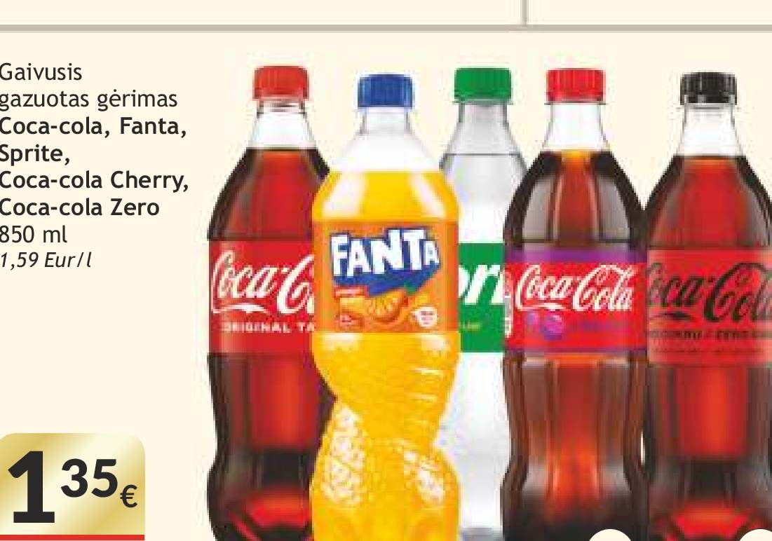 Gaivusis gazuotas gėrimas Coca-Cola, Fanta, Sprite, Coca-cola Cherry, Coca-cola Zero, 850 ml