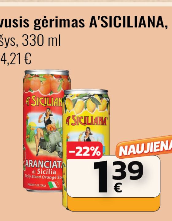 Gaivusis gėrimas A'SICILIANA, 330 ml