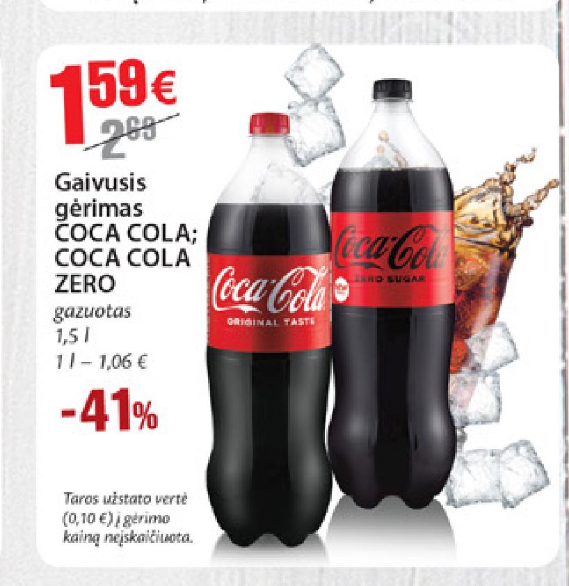 Gaivusis gėrimas COCA COLA; COCA COLA ZERO, 1.5 l