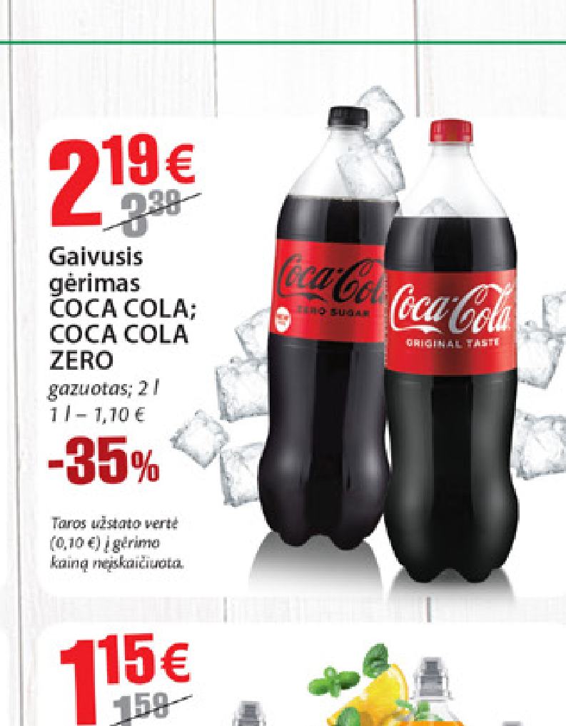 Gaivusis gėrimas COCA COLA; COCA COLA ZERO, 2 l