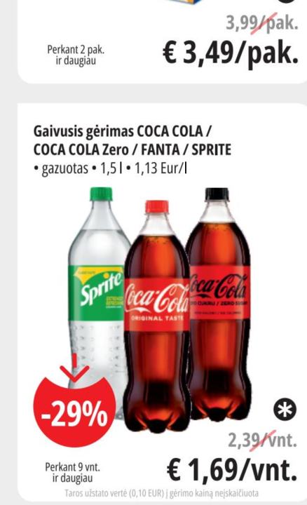 Gaivusis gėrimas COCA COLA / COCA COLA Zero / FANTA / SPRITE, 1.5 l